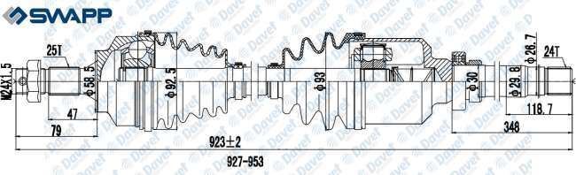 SWAPP 61212 On Aks Sag P307-C4 Dv4td 1.4 1.6 Hdi-C4-C4 Picasso-Partner Tepe-Berlingo Iii Dv6 1.6hdi   (Dis Freze:25 Ic Freze:24 Conta Capi:58.5 Boy:923 Mm)